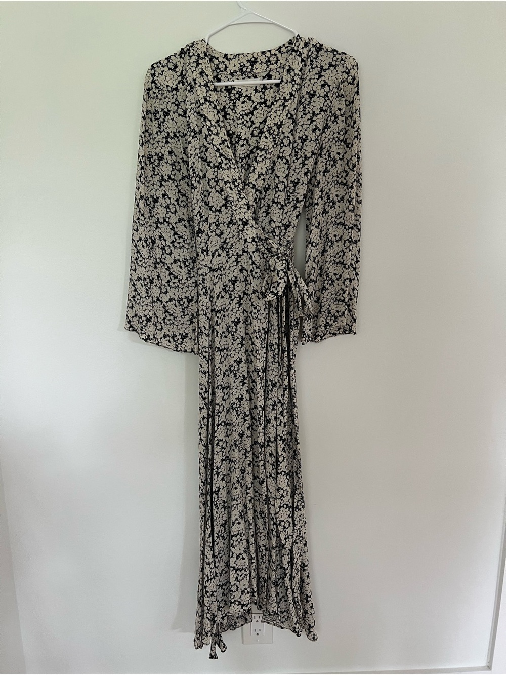 Doen Black and White Floral Wrap Maxi Dress - Women's